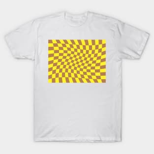 Twisted Checkered Square Pattern - Yellow & Brown T-Shirt